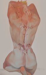 1boy ass blonde_hair cloud_strife final_fantasy final_fantasy_vii tattoo white_skin
