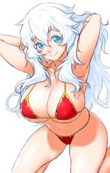 arms_behind_head artemis_(fate/grand_order) bikini blue_eyes breasts curvy fate/grand_order fate_(series) female grey_hair huge_breasts large_breasts long_hair onsoku_inu red_bikini silver_hair swimsuit voluptuous