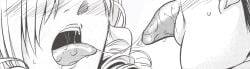 1boy 1girls big_breasts blush busty close-up drill_hair drooling female french_kiss highres kissing male mature mature_female mature_woman medium_hair monochrome open_mouth oriana_thompson saliva saliva_trail sweat teeth to_aru_majutsu_no_index tongue tongue_out