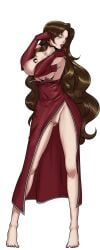 bare_shoulders barefoot breast_tattoo breasts breasts_out brown_eyes brown_hair cg cleavage cleft_of_venus dress earrings elbow_gloves eyeshadow female female_pubic_hair full_body gloves green_background hentai_heroes huge_breasts jewelry kinkoid large_breasts lipstick lissa_(hentai_heroes) long_hair looking_at_viewer lust_(fullmetal_alchemist) makeup nail_polish nipple_piercing nipples no_bra no_panties official_art parody piercing pubic_hair pussy red_dress red_eyes red_gloves red_lips simple_background solo standing tattoo thighs toenail_polish toenails toes uncensored very_long_hair