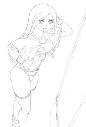 ass bra breasts castlevania castlevania:_portrait_of_ruin charlotte_aulin cleavage long_hair monochrome panties pointy_chin sketch