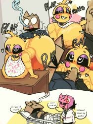 1boy 1boy1girl 1girls blowjob blushing boobjob boobs boobs_out breast_grab breasts breasts_out chica_(fnaf) curvy five_nights_at_freddy's inkzan plap robot_girl thick_legs thick_thighs thighs thrusting thrusting_hard thrusting_into_ass toy_chica_(fnaf)