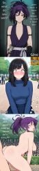 1girl1boy 1girls 3_panel_comic afrobull_(style) ahe_gao ahegao_face ai_assisted ai_generated audience background background_character blush breath cock comic comic_strip crowd cum cum_in_pussy dick doggy doggy_style doggy_style_position doggystyle_position female heart heart-shaped_pupils heart_eyes heart_symbol hearts_around_text heavy_breathing high_ponytail jigokuraku looking_pleasured loving_it male me:yogurt_gurt:yo medium_breasts medium_butt meme meme_reference moaning money money_under_clothes naked ninja ninja_girl original_characters park penis prostitute prostitution public public_nudity public_sex purple_hair red_eyes rough_sex sex short_hair socially_done_(artist) sperm spongebob_reference sweating tagme text thought_bubble vaginal_insertion vaginal_penetration vaginal_sex yuzuriha_(jigokuraku)