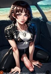 ai_generated big_breasts big_penis makoto_niijima nicolfutamech persona_5 red_eyes sitting uncensored