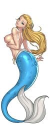 ass black_background blonde_hair blue_eyes braid breast_hold breasts cg completely_nude earrings female full_body hentai_heroes huge_ass jewelry kinkoid large_breasts long_hair looking_at_viewer looking_back melusine_(hentai_heroes) mermaid monster_girl nipples nude official_art parody pointy_ears smile solo tongue tongue_out topless transparent_background