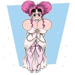 arms_behind_back big_ass big_breasts big_eyebrows eiken glasses hands_behind_back huge_breasts komoe_harumachi lewdbeef sfw shortstack tears thick_eyebrows wedding wedding_dress wide_hips