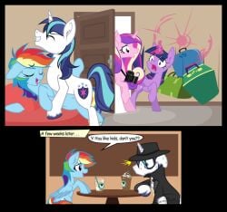 adultery black_eye blue_eyes english_text female friendship_is_magic hair horn infidelity legs male my_little_pony princess_cadance_(mlp) rainbow_dash_(mlp) shining_armor_(mlp) spread spreading straight text twilight_sparkle_(mlp) wings