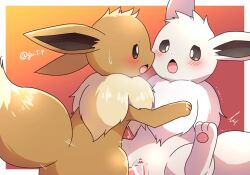 better_version_at_paywall blush bodily_fluids border brown_body brown_fur censored duo eevee female feral feral_on_feral fur gradient_background grey_body grey_fur gu_t_p male male/female mammal nintendo open_mouth orange_background penetration pokémon_(species) pokemon pokemon_(species) sex shiny_pokemon simple_background sweat thrusting vaginal_penetration video_games white_border