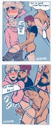 2boys anal_sex beard blonde_hair blush brown_hair clothed clothing ear_sucking fingering gay hairy hairy_male handjob jockstrap luisl4nd male_only tagme text_bubble yaoi