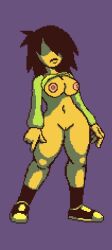 1girls aged_up belly_button deltarune deltarune_chapter_1 deltarune_chapter_2 edit exposed_breasts exposed_nipples exposed_pussy female hair_over_one_eye kris_(deltarune) kris_female_(deltarune) kristi_(deltaglamour) medium_hair pixel_art rule_63 solo tagme thick_thighs trickster_(artist) wide_hips