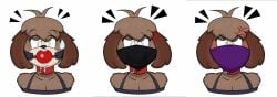 1boy 2020 anglerfrisk angry animal_crossing anthro ball_gag bandana bandana_bondage big_ball_gag big_gag black_bandana blush bondage bound brown_fur canine collar crop_top digby_(animal_crossing) digital_media_(artwork) drooling eyelashes feminine_male gag gag_sequence gagged highres male male_only nintendo purple_bandana simple_background submissive tied twink unwilling upset white_background white_eyes