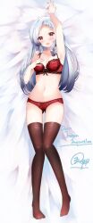 1girls bed_sheet blue_hair blush bra female female_only fuuna_(fuuna27) indie_virtual_youtuber light-skinned_female light_skin lingerie miya_mewrilee on_bed open_mouth panties red_bra red_eyes red_lingerie red_panties solo stockings virtual_youtuber white_bed_sheet