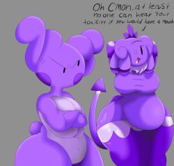 anthro ass bloocherrypie naked nude purple_body purple_goo sweat text