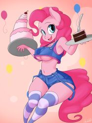 female female_only my_little_pony my_little_pony_friendship_is_magic pink_body pink_hair pinkie_pie_(mlp) skecchiart straight_hair thick_thighs underboob