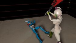 2girls 3d 3d_(artwork) big_breasts fight fighting_ring five_nights_at_freddy's five_nights_at_freddy's:_security_breach five_nights_at_freddy's_2 glamrock_chica_(fnaf) imminent_violence naked nude_female rule_63 toy_bonnie_(fnaf) wrestling yuri