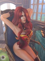 3d armpits cosplay dota_2 lina red_hair sfmstudio thighs