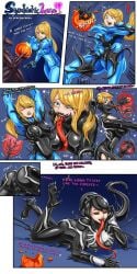 1girls alternate_breast_size big_breasts blue_eyes breast_expansion claws corruption female heeled_feet large_breasts long_tongue marvel metroid nintendo samus_aran she-venom slime spacen'cakes symbiote transformation venom venom_(marvel) zero_suit zero_suit_samus