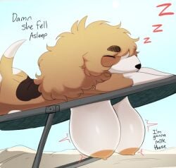 1girls anthro big_breasts breasts brown_fur brown_hair female female_only hanging_breasts huge_breasts imminent_milking neilious_dyson neiliousdyson nejtacoz58m8 piper_(neiliousdyson) sleeping tagme tail