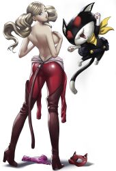 ann_takamaki ass atlus fake_tail female gloves high_heel_boots mask morgana_(persona) one_eye_closed persona persona_5 rondeu sideboob straight topless undressing unzipped unzipped_bodysuit