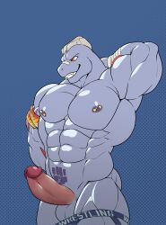 2020 abs absurd_res anthro anthrofied balls bara big_muscles big_penis bwcat clothing erection genitals hi_res humanoid_genitalia humanoid_penis jockstrap machoke male male_only muscular muscular_male nintendo nipple_piercing nipples pecs penis piercing pokémon_(species) pokemon pokemon_(species) red_eyes solo standing tattoo underwear video_games