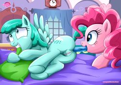 2girls anal_insertion anus ass bbmbbf dildo dildo_in_ass equestria_untamed female female/female female_only friendship_is_magic hasbro medley_(mlp) my_little_pony palcomix pinkie_pie_(mlp) pussy sex_toy straight_hair yuri