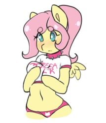 animated anthro breasts fluttershy_(mlp) fondling_breast mega_milk my_little_pony my_little_pony_friendship_is_magic navel shirt spiked_collar straight_hair tolsticot