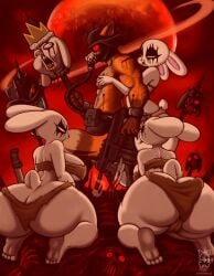 ass big_butt blood breasts decapitation female fur hi_res huge_butt lagomorph leporid male male/female mammal rabbit severed_head thick_thighs white_body white_fur zombieray10