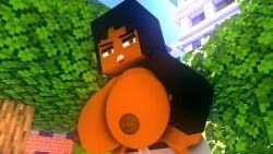 big_breasts black_hair breast_enlargement breast_expansion breasts breasts_out dark-skinned_female dark_skin ebony_(oc) female_focus female_only mine-imator minecraft public sloppymr34_(artist) solo solo_female