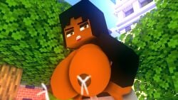 big_breasts black_hair breast_enlargement breast_expansion breasts breasts_out dark-skinned_female dark_skin ebony_(oc) female_focus female_only lactation milk_squirt milky_breast mine-imator minecraft public sloppymr34_(artist) solo solo_female