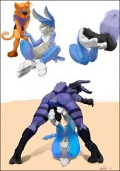 anthro anthro_on_anthro ass balls biped black_balls black_body black_eyebrows black_fur black_glans black_nose black_penis blue_balls blue_body blue_ears blue_fur blue_hair blue_perineum blue_tail bodily_fluids brown_body brown_fur brown_toes dated duo erection eyebrows flaccid foot_fetish foot_play footjob foreskin front_view fur genital_fluids genitals glans gloves_(marking) grey_balls grey_body grey_eyes grey_fur grey_inner_ear grey_penis hair hi_res humanoid_genitalia humanoid_penis leaning leaning_back long_ears lying male male/male markings on_back orange_body orange_ears orange_fur orange_hair orange_tail oselotti penis penis_close-up perineum precum retracted_foreskin scut_tail sex short_hair short_tail signature simple_background sitting spread_legs spreading striped_body striped_fur striped_legs stripes teeth white_body white_fur