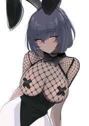 absurdres animal_ears bangs black_choker black_hair blue_archive bow bowtie breasts bunny bunny_ears choker dark-skinned_female dark_skin eyebrows eyebrows_visible_through_hair eyelashes fake_animal_ears female female_only fishnets highres karin_(blue_archive) karin_(bunny)_(blue_archive) karin_(bunny_girl)_(blue_archive) large_breasts leotard looking_at_viewer miaru rabbit_ears raised_eyebrows revealing_clothes short_hair sketch