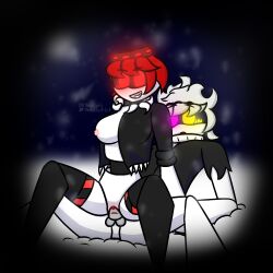 1boy 1girls female ggg_(glitchton_g_glitchton) gray_hair k murder_drones oc original_character pink_eyes red_eyes red_hair robot robot_boy robot_girl screen_face snow spamton?! spamton_eyes vaginal_penetration winter yellolight