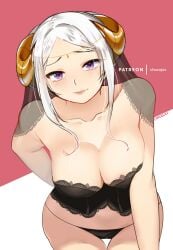 1girls bare_shoulders bare_thighs black_panties breasts chocojax cleavage collarbone edelgard_von_hresvelg female female_only fire_emblem fire_emblem:_three_houses frown horns large_breasts looking_at_viewer nintendo panties post-timeskip red_background see-through short_hair simple_background solo thighs underwear veil wide_hips