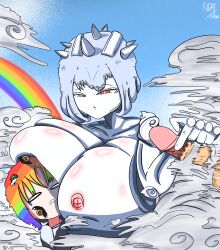 1boy 1girls fingers heavy_weather jojo's_bizarre_adventure ndacatgod penis rainbow_hair rule_63 stand_(jjba) stone_ocean weather_report_(stand)