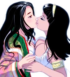 2girls ancient ancient_egypt ancient_history ancient_middle_east artist_request black_hair cleopatra dark_hair east_asian_clothing egypt egyptian_clothes egyptian_clothing european_mythology far_eastern_history female female_only history interracial interracial_yuri japan japanese_clothes japanese_history middle_eastern_clothing multiple_girls murisaki_shikibu mythology national_personification public_domain royalty yuri