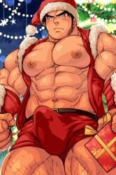 abs bara biceps big_brother black_belt blushing bodybuilder boner broad_shoulders bulge christmas christmas_clothing christmas_outfit christmas_present christmas_tree daddy dilf erection erection_under_clothes erection_under_clothing hairy_legs holidays male masateruteru mature_male muscles muscular muscular_male nipples pecs santa_costume santa_hat shiny_skin sideburns smooth_skin terujirou terujirou_(masateruteru) thick_legs thick_thighs thighs uncle veiny veiny_arms veiny_muscles yaoi zaddy