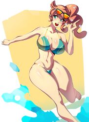 1girls absurd_res alternate_breast_size bikini blue_eyes breasts cleavage eyewear eyewear_on_head female female_only hi_res large_breasts nintendo orange_hair pokemon pokemon_ss shiny shiny_skin solo sonia_(pokemon) swimsuit thighs wide_hips xdtopsu01