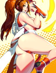 1girls absurd_res ass brown_eyes brown_hair female female_only hi_res king_of_fighters long_hair looking_at_viewer mai_shiranui smile snk solo thick_thighs thighs xdtopsu01