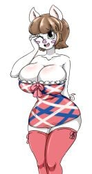 animal_crossing anthro breasts female fur huge_breasts jayonic legwear lucy_(animal_crossing) nintendo one_eye_closed pig thick_thighs video_games wide_hips