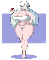 1girls alternate_breast_size belly big_breasts bikini blue_eyes breasts female female_only game_freak grey_hair huge_breasts large_breasts long_hair mature_female mehdrawings mehlewds melony_(pokemon) milf nintendo pokemon pokemon_ss solo standing thick_thighs thighs toes voluptuous wide_hips wink