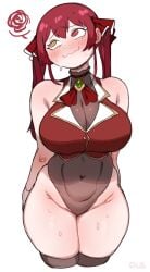 1girls @_@ adorable big_breasts blush breasts curvy curvy_figure cute embarrassed female female_focus female_only flustered heterochromia hololive hololive_fantasy hololive_japan houshou_marine large_breasts leotard lightsource long_hair looking_away red_hair shy solo solo_female spiral_eyes sweat thick thick_thighs twintails virtual_youtuber voluptuous wavy_mouth wide_hips