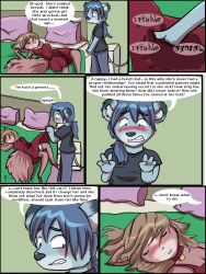 2012 3:4 anthro babystar biped clothing comic detailed_background dialogue duo english_text female fur gem_(babystar) hair hi_res male mammal rodent sciurid text wet wet_clothing