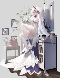 1girls azur_lane bangs bridal_veil elbow_gloves female full_body headgear high_heels large_breasts lingerie lipstick looking_at_viewer no_shoes prinz_eugen_(azur_lane) prinz_eugen_(symphonic_fate)_(azur_lane) red_highlights rib_(rib_delesetong) ribbon ribbons solo_female solo_focus stockings thick_thighs thighs veil wedding_dress wedding_veil white_dress white_hair white_panties