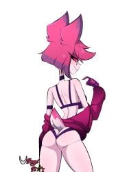 alastor_(hazbin_hotel) ass bra female_alastor_(hazbin_hotel) hazbin_hotel panties pink_skin robe rule_63 smile smooth_skin tagme tail underwear usagi_star vivienne_medrano white_background