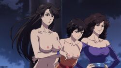 3girls ai_kisugi black_hair breasts cat's_eye city_hunter edit hitomi_kisugi long_hair multiple_girls naked night nipples rui_kisugi shounen_jump sisters topless trashedits trio uncensored