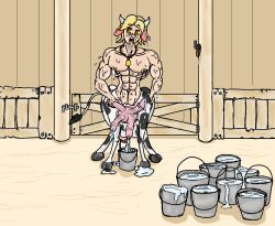 1boy 2d abomination abs ahegao animal_genitalia animal_genitalia_on_humanoid balls barn big_penis bucentaur bucket bucket_of_cum centaur centauroid cow cow_boy cow_ears cow_horns cow_taur cowbell cum frontal_taur_genitals frontal_taur_penis furry horsecock_on_humanoid kaique1 light_skin male male_focus male_only masturbation milk_cum multi_genitalia multi_penis muscular muscular_male original_character penis penis_udder quadruped shiny_skin solo solo_focus sweat sweaty_body taur tetraphallia udders yellow_hair