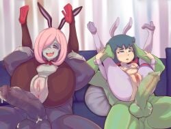 2boys 2girls after_sex after_vaginal ahe_gao balls big_penis blue_eyes blue_hair blue_skin breasts bunny_ears bunnysuit censored censored_penis constanze_amalie_von_braunschbank-albrechtsberger couch couch_sex cum cum_in_pussy cum_inside cumming double_full_nelson eco19 ejaculation full_nelson full_nelson_(legs_held) full_nelson_vaginal green_skin grey_skin high_heels light_skin little_witch_academia long_hair male mosaic_censoring pale_skin pantyhose penetration penis pink_eyes pink_hair red_ribbon reverse_bunnysuit ribbon_choker sex short_hair simple_background small_breasts straight straight_sex sucy_manbavaran vaginal_penetration