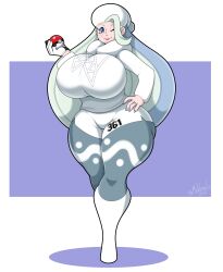 1girls alternate_breast_size big_breasts blue_eyes breasts clothed clothing female_focus female_only fully_clothed game_freak grey_hair hi_res huge_breasts large_breasts long_hair mature_female mehdrawings mehlewds melony_(pokemon) milf nintendo pokemon pokemon_ss solo standing thick_thighs thighs voluptuous wide_hips wink