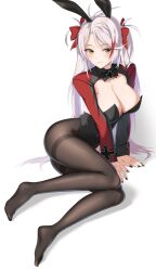 animal_ears azur_lane black_legwear blush bunny_ears bunny_girl bunny_suit feet female morino_(harpoomoss) no_shoes pantyhose prinz_eugen_(azur_lane) smile thighband_pantyhose ✙