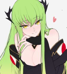 1girls big_breasts black_clothing c.c. code_geass color eyebrows_visible_through_hair female green_hair light-skinned_female light_skin noppo tagme